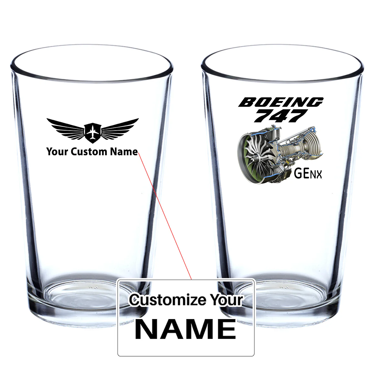 Boeing 747 & GENX Engine Designed Beer & Water Glasses