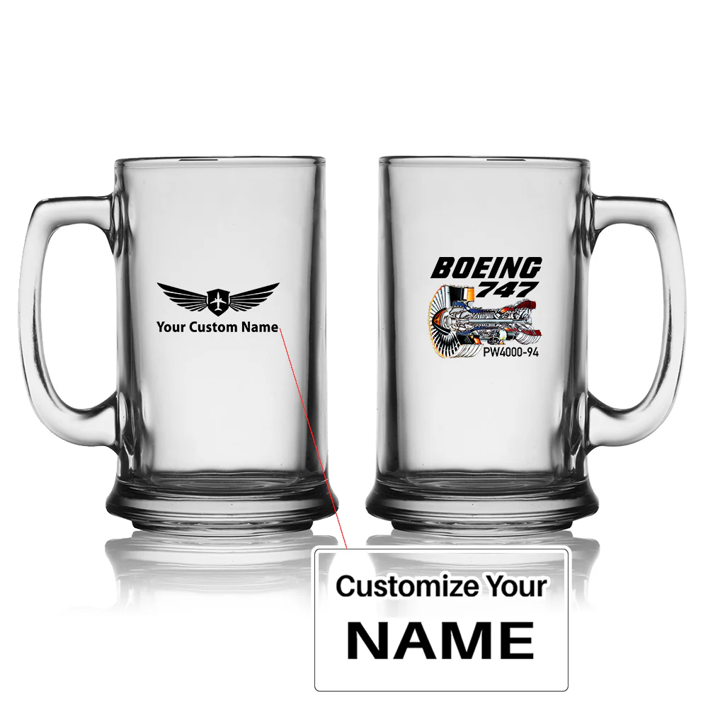 Boeing 747 & PW4000-94 Engine Designed Beer Glass with Holder