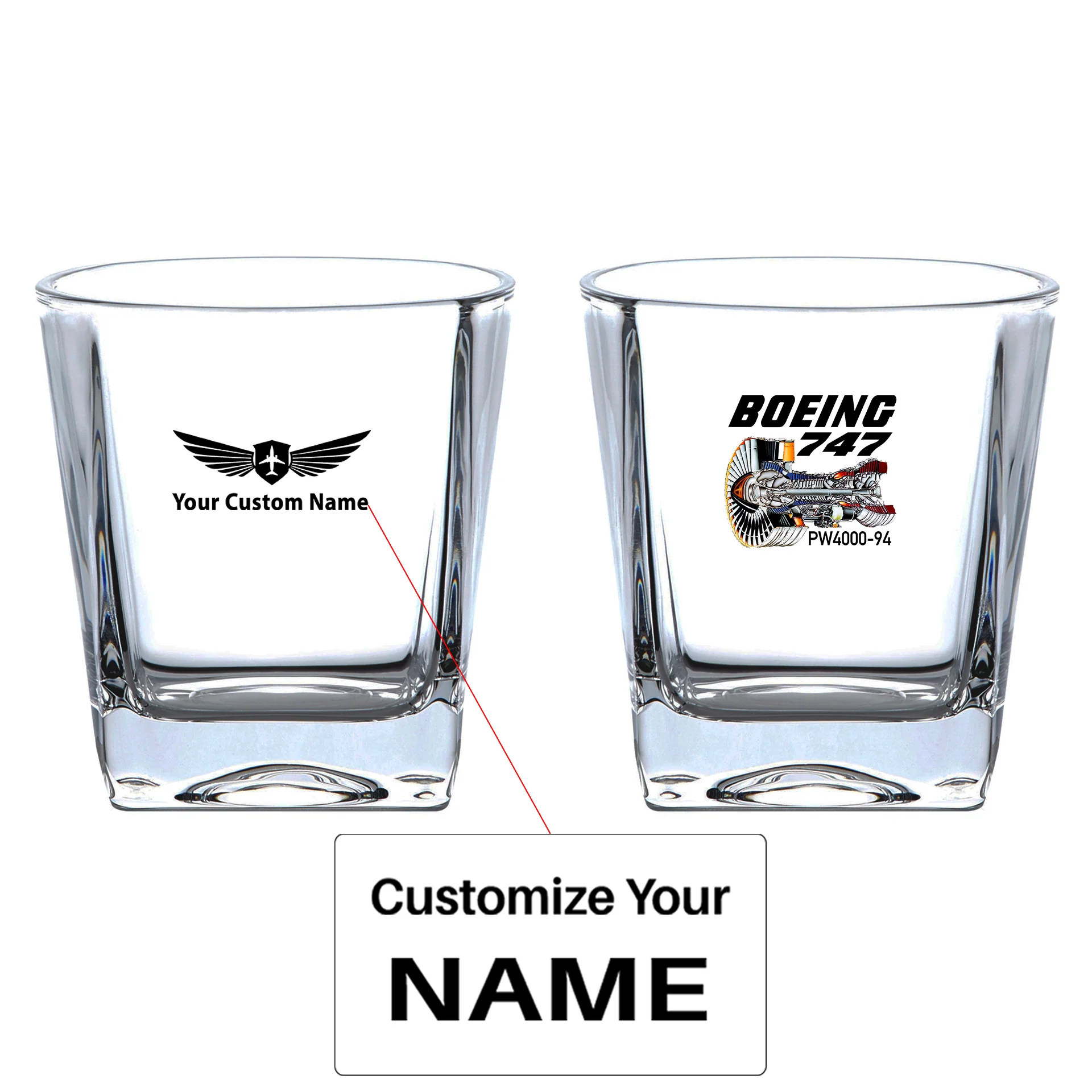 Boeing 747 & PW4000-94 Engine Designed Whiskey Glass