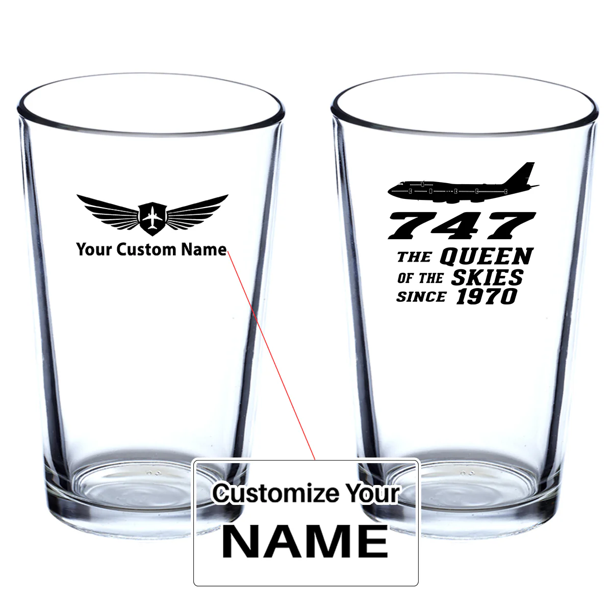 Boeing 747 - Queen of the Skies (2) Designed Beer & Water Glasses