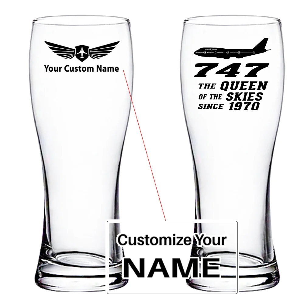 Boeing 747 - Queen of the Skies (2) Designed Pilsner Beer Glasses