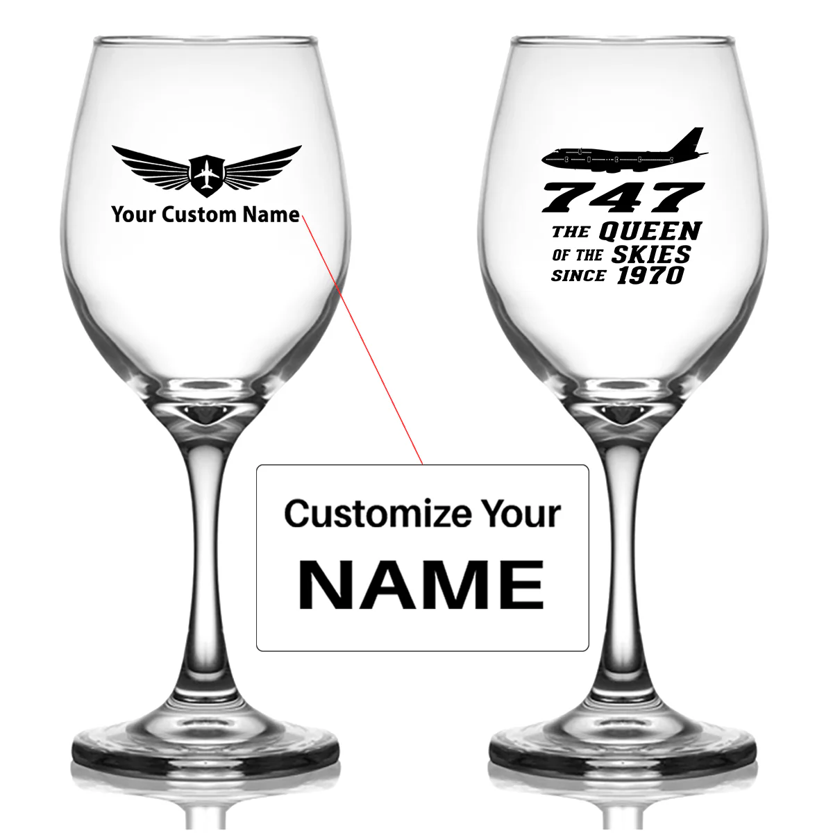 Boeing 747 - Queen of the Skies (2) Designed Wine Glasses