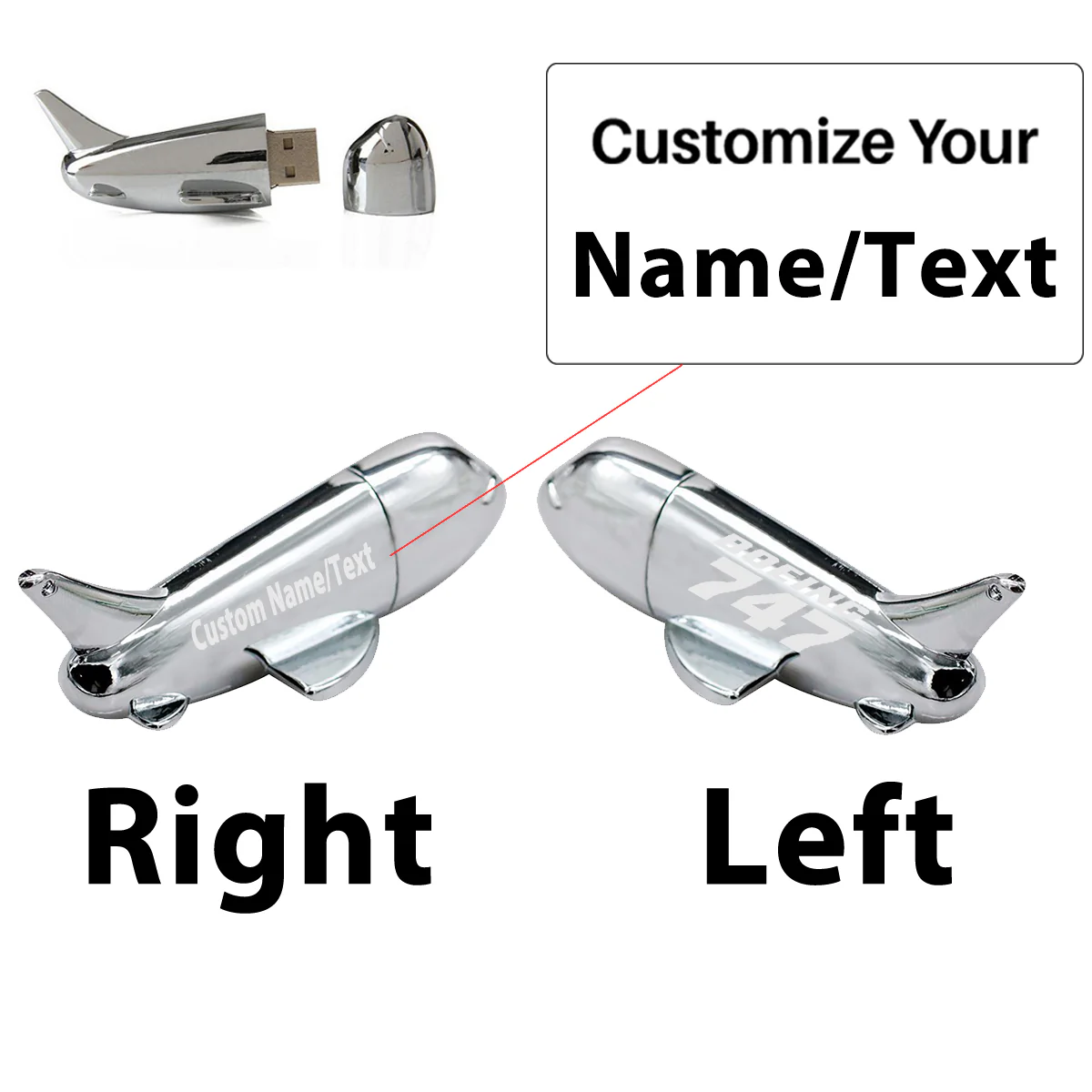 Boeing 747 & Text Designed Airplane Shape USB Drives - Image 3