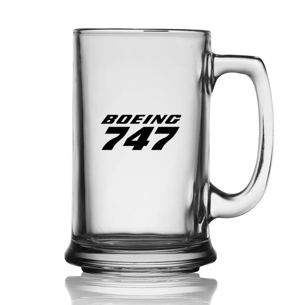 Boeing 747 & Text Designed Beer Glass with Holder - Image 2