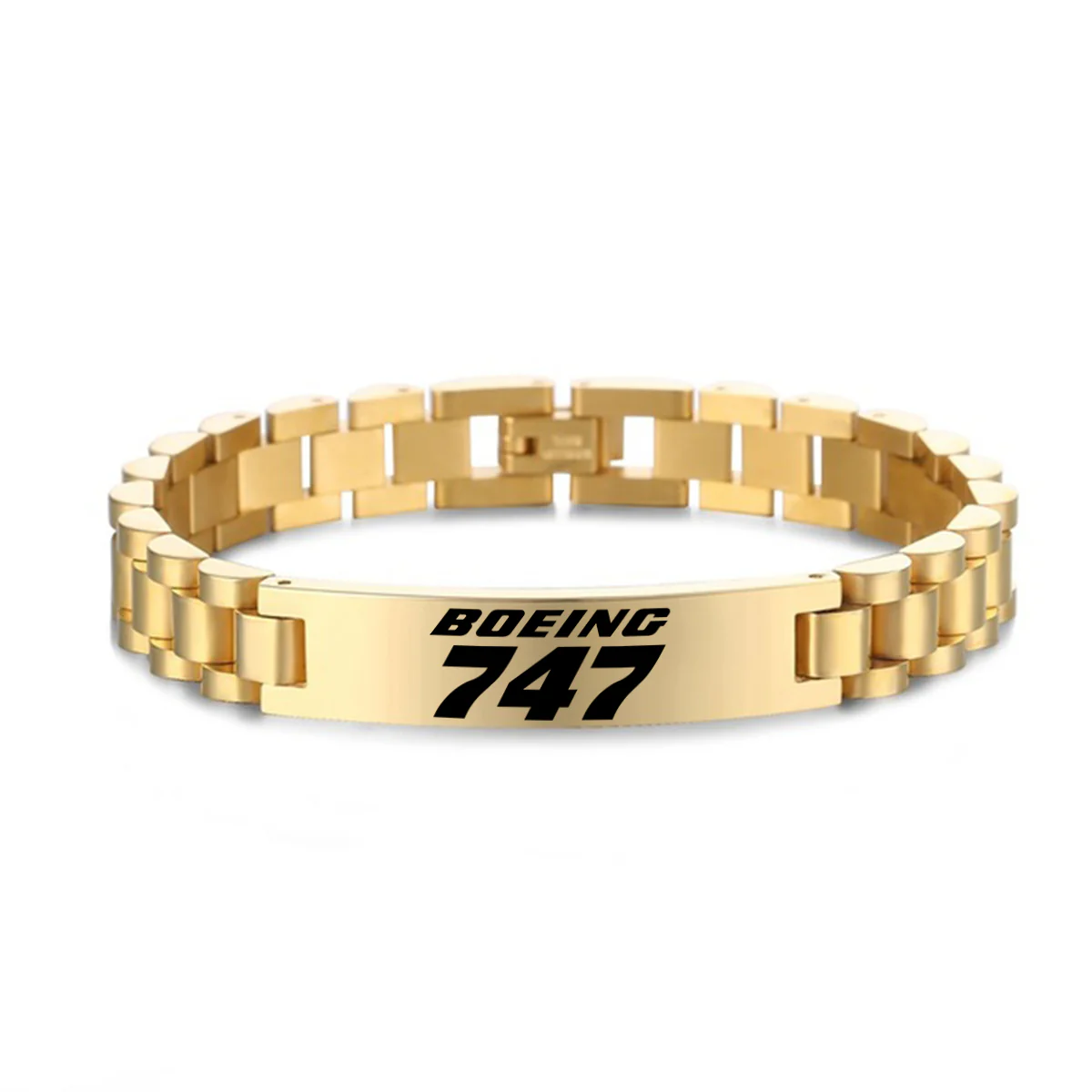 Boeing 747 & Text Designed Stainless Steel Chain Bracelets - Image 4