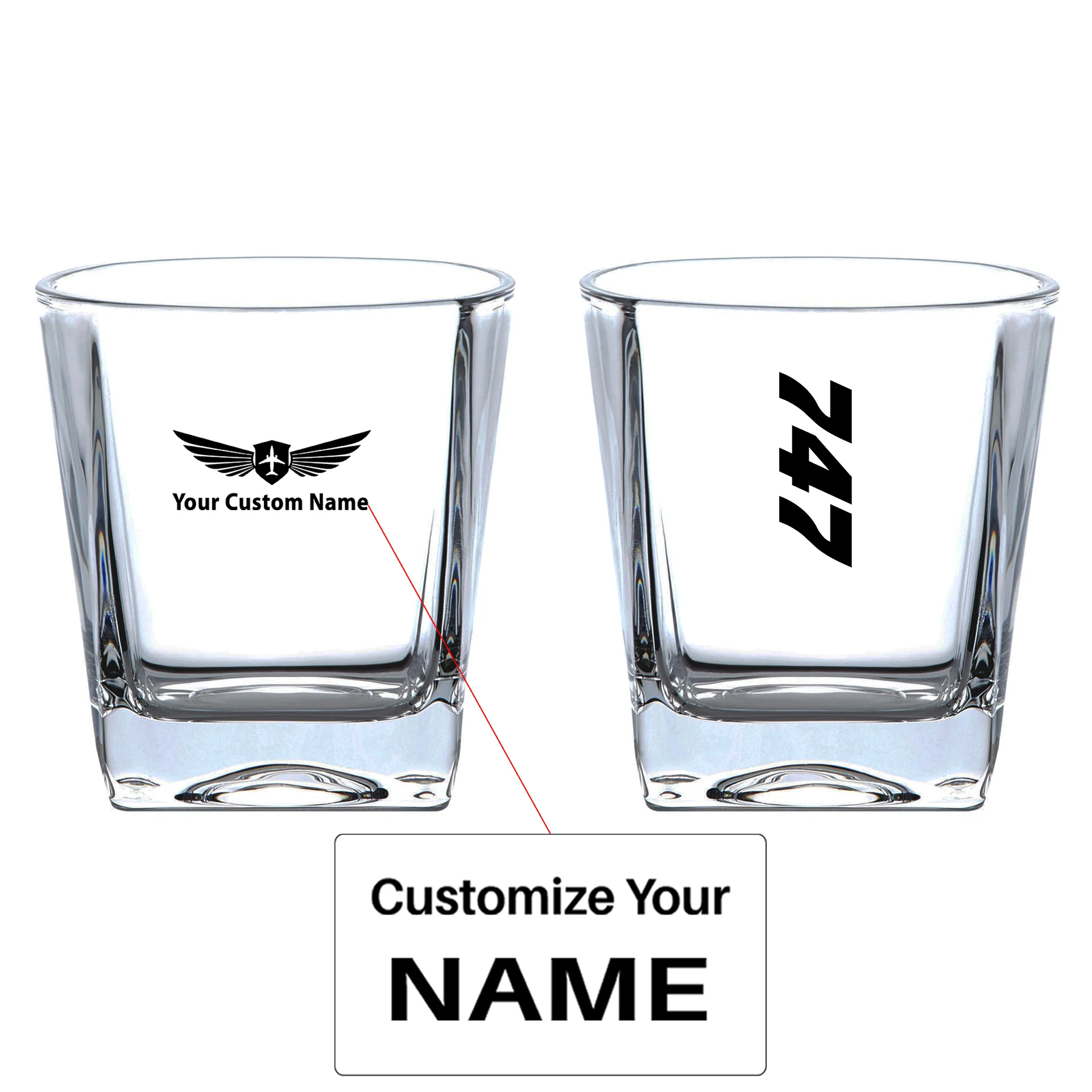 Boeing 747 Text Designed Whiskey Glass