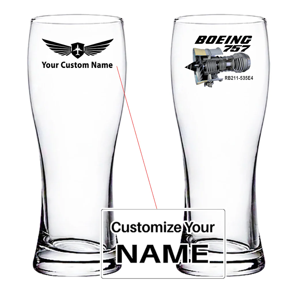 Boeing 757 & Rolls Royce Engine (RB211) Designed Pilsner Beer Glasses