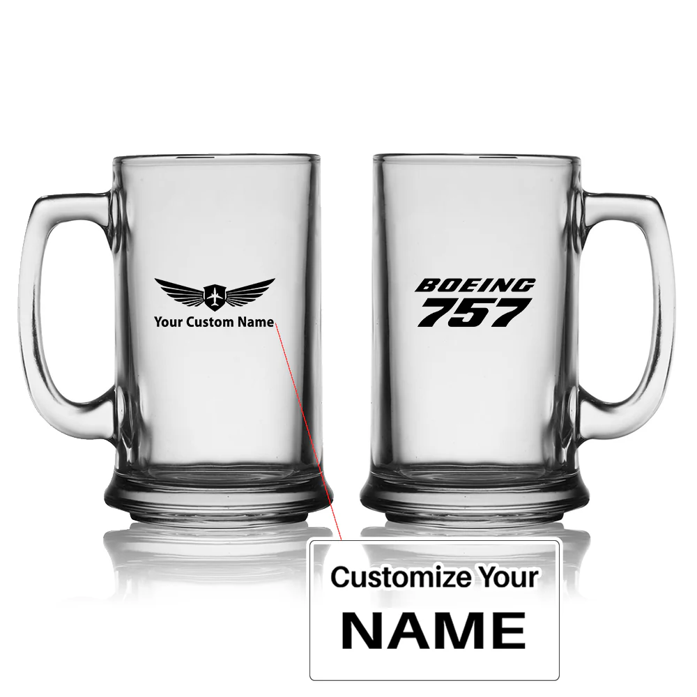 Boeing 757 & Text Designed Beer Glass with Holder