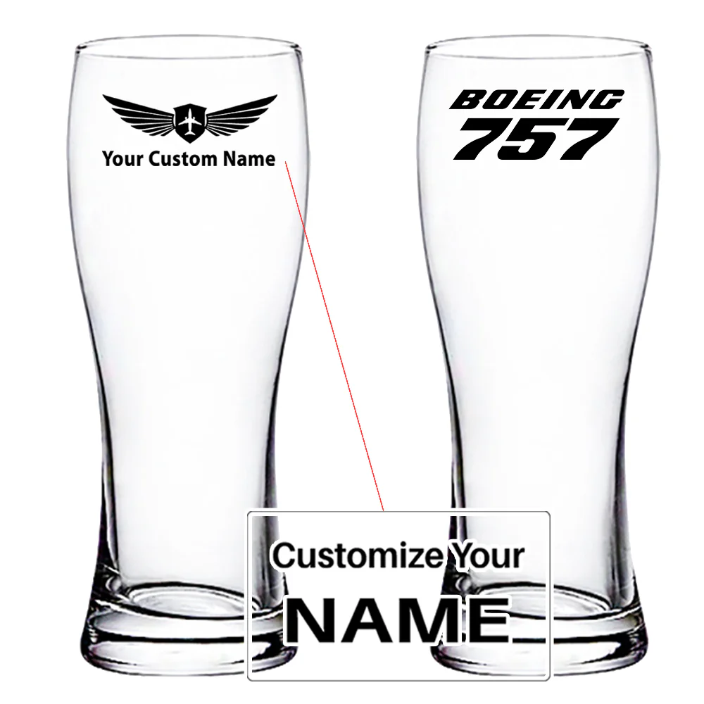 Boeing 757 & Text Designed Pilsner Beer Glasses