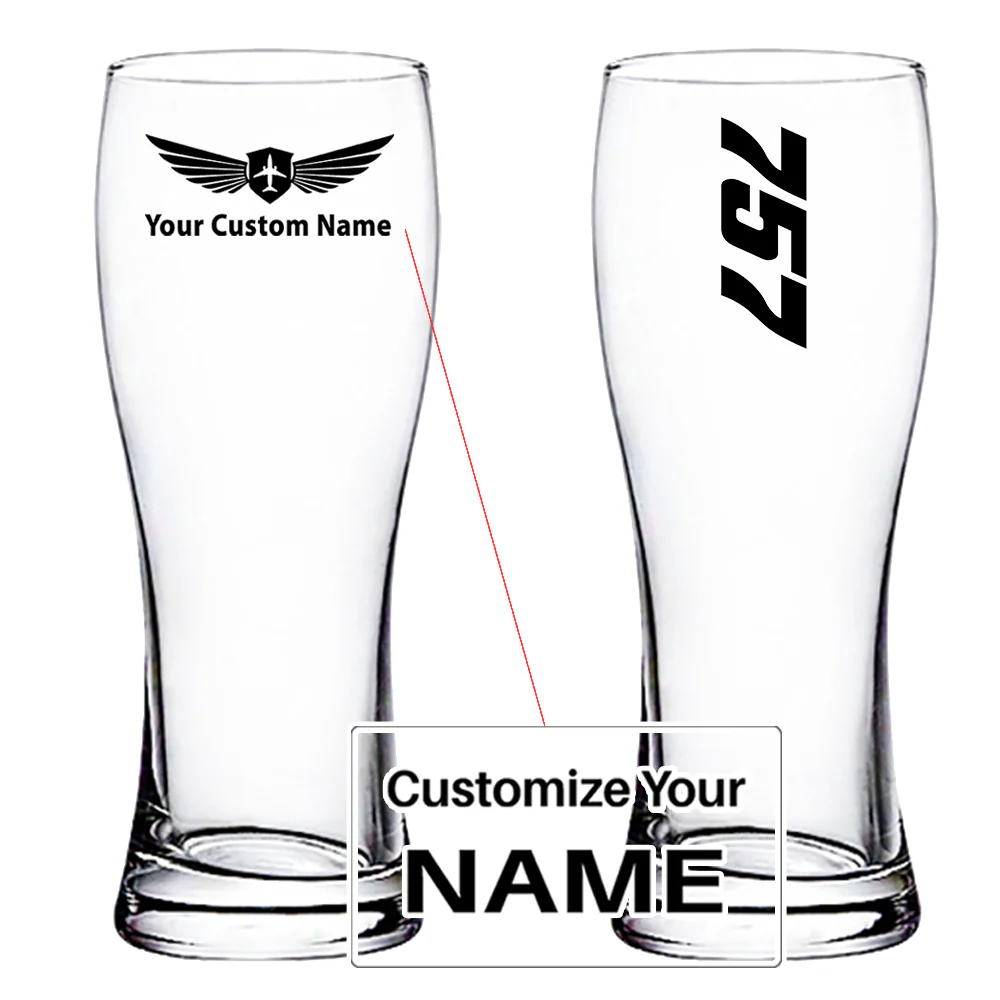 Boeing 757 Text Designed Pilsner Beer Glasses