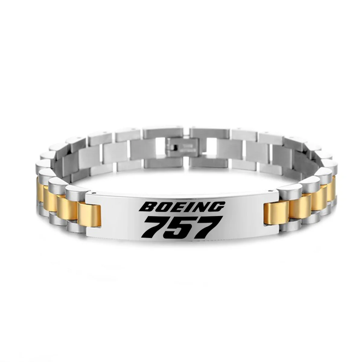 Boeing 757 & Text Designed Stainless Steel Chain Bracelets - Image 3