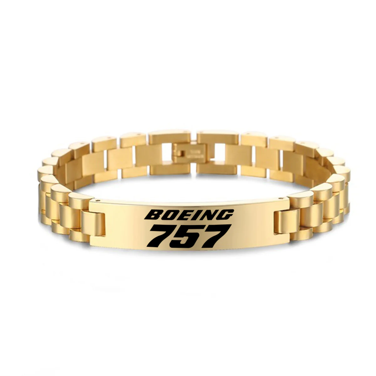 Boeing 757 & Text Designed Stainless Steel Chain Bracelets - Image 4