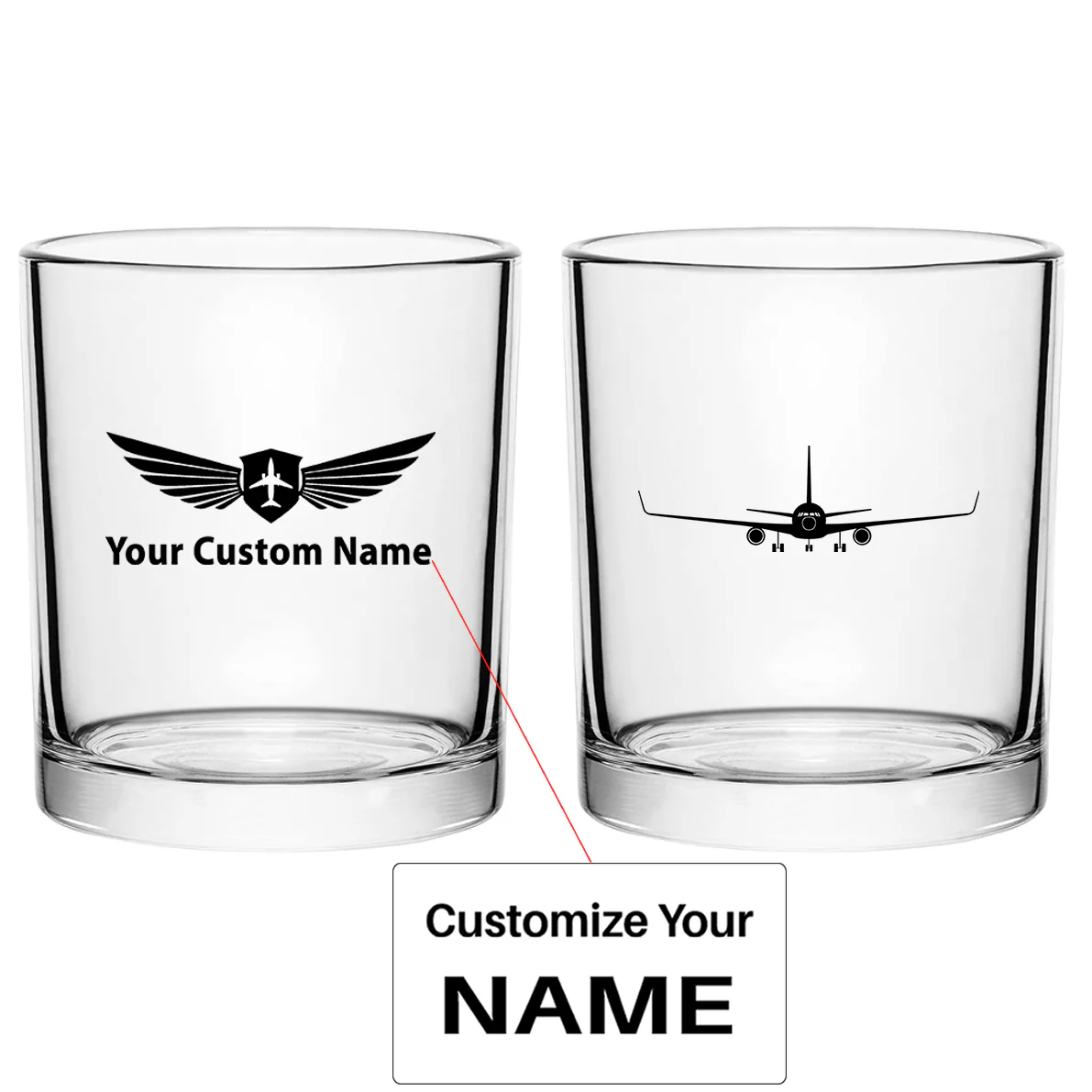 Boeing 767 Silhouette Designed Special Whiskey Glasses