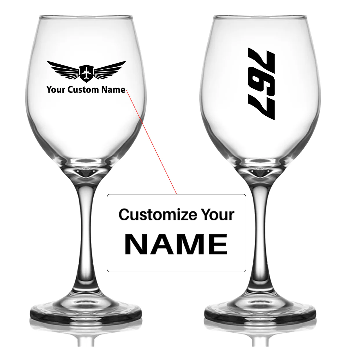Boeing 767 Text Designed Wine Glasses