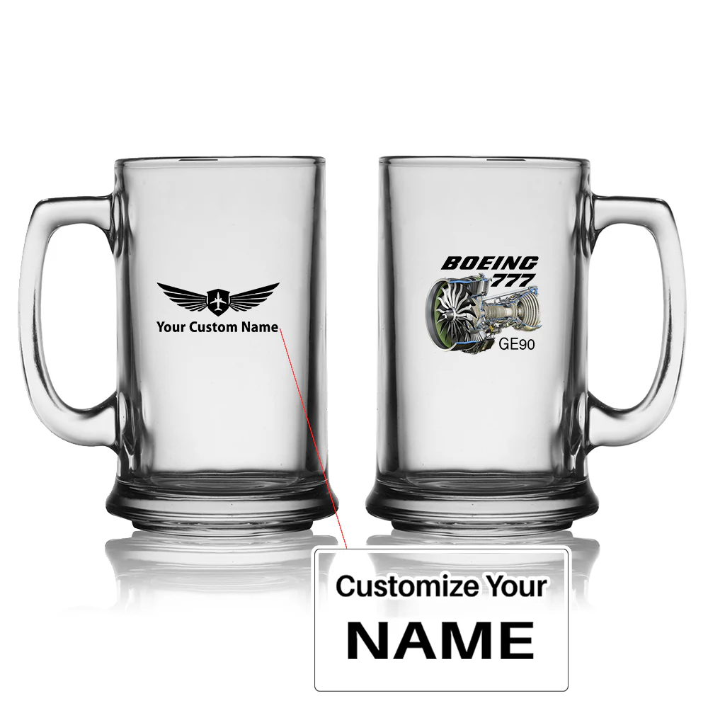 Boeing 777 & GE90 Engine Designed Beer Glass with Holder