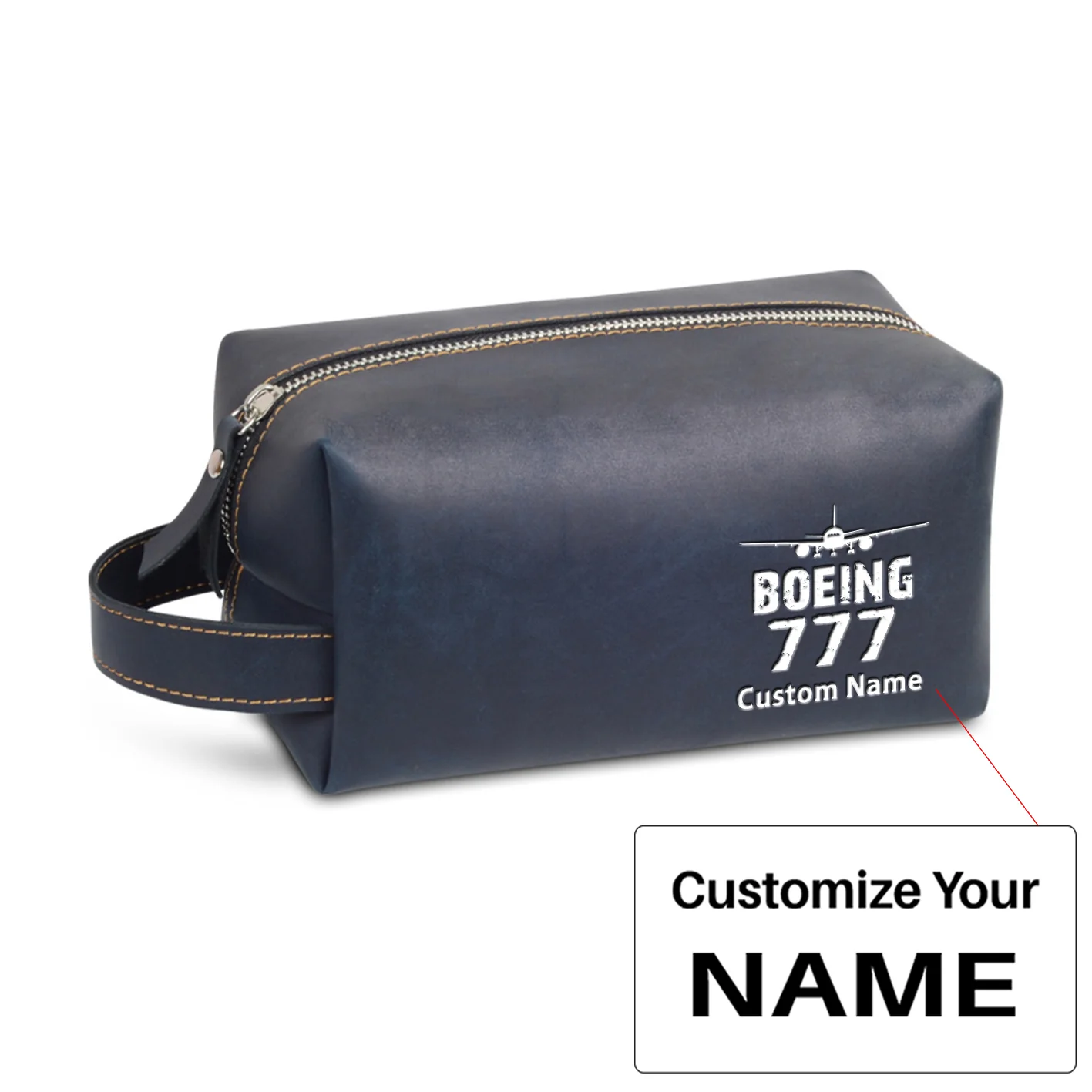 Boeing 777 & Plane Designed Leather Clutch Toiletry Bag - Image 3