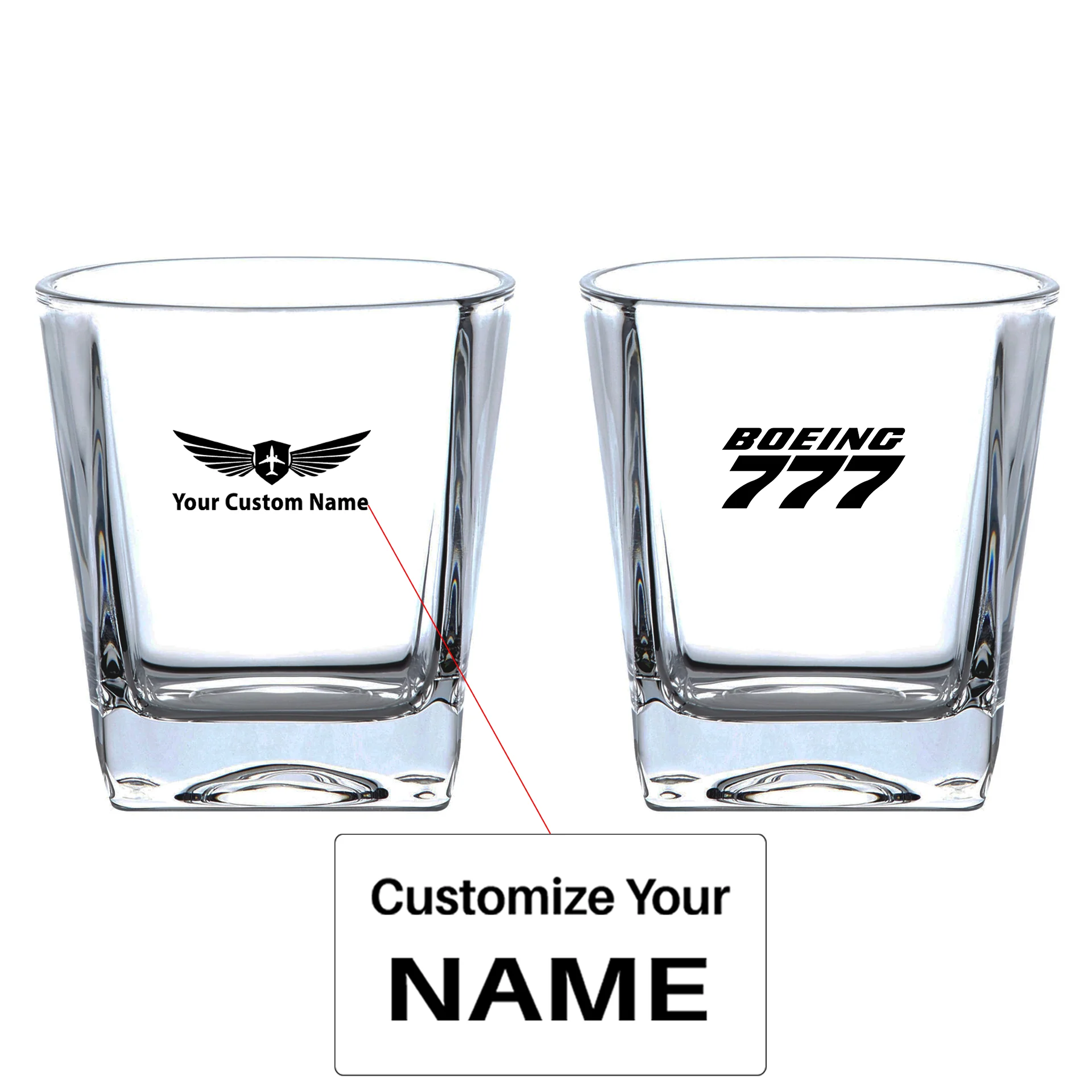 Boeing 777 & Text Designed Whiskey Glass