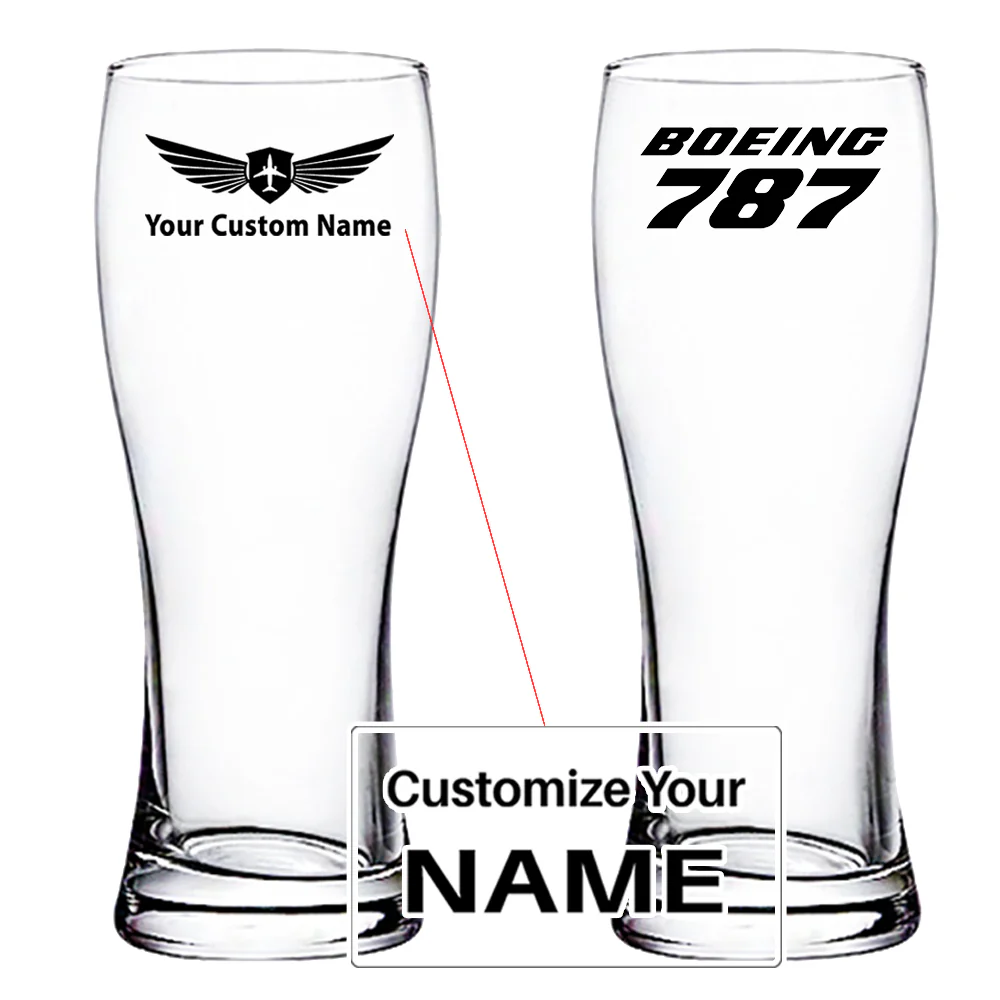 Boeing 787 & Text Designed Pilsner Beer Glasses
