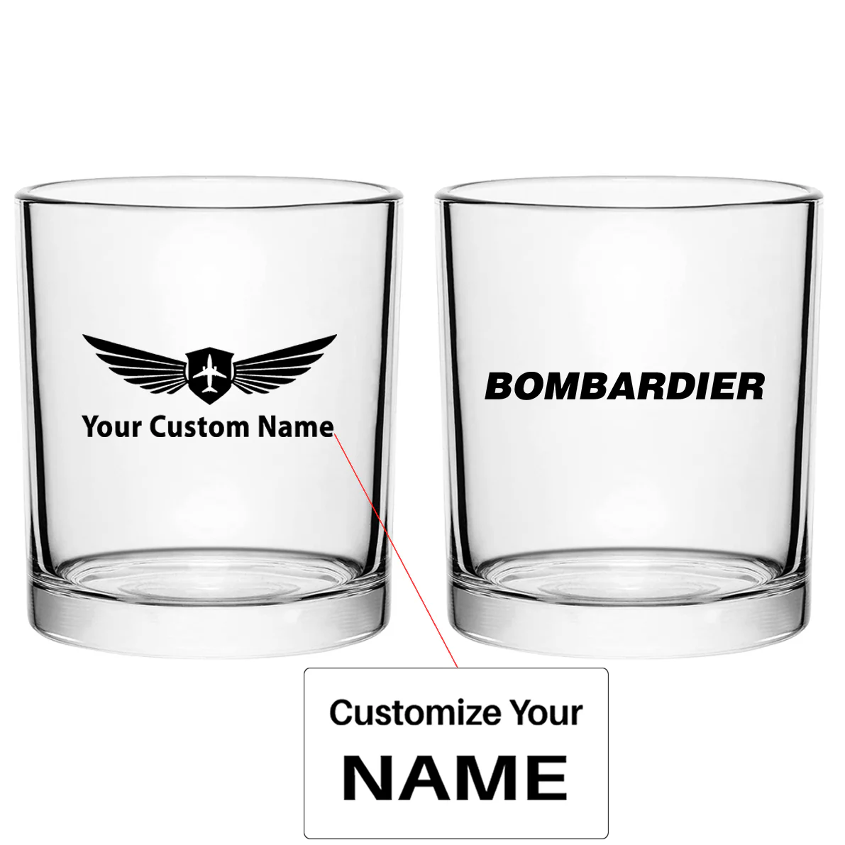 Bombardier & Text Designed Special Whiskey Glasses