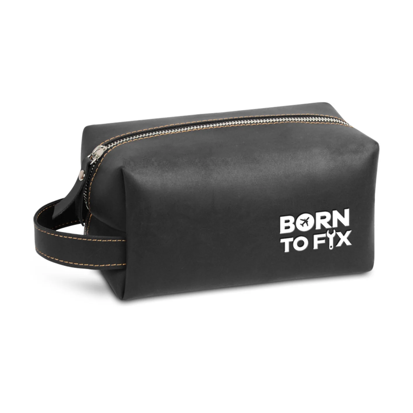 Born To Fix Airplanes Designed Leather Clutch Toiletry Bag - Image 2