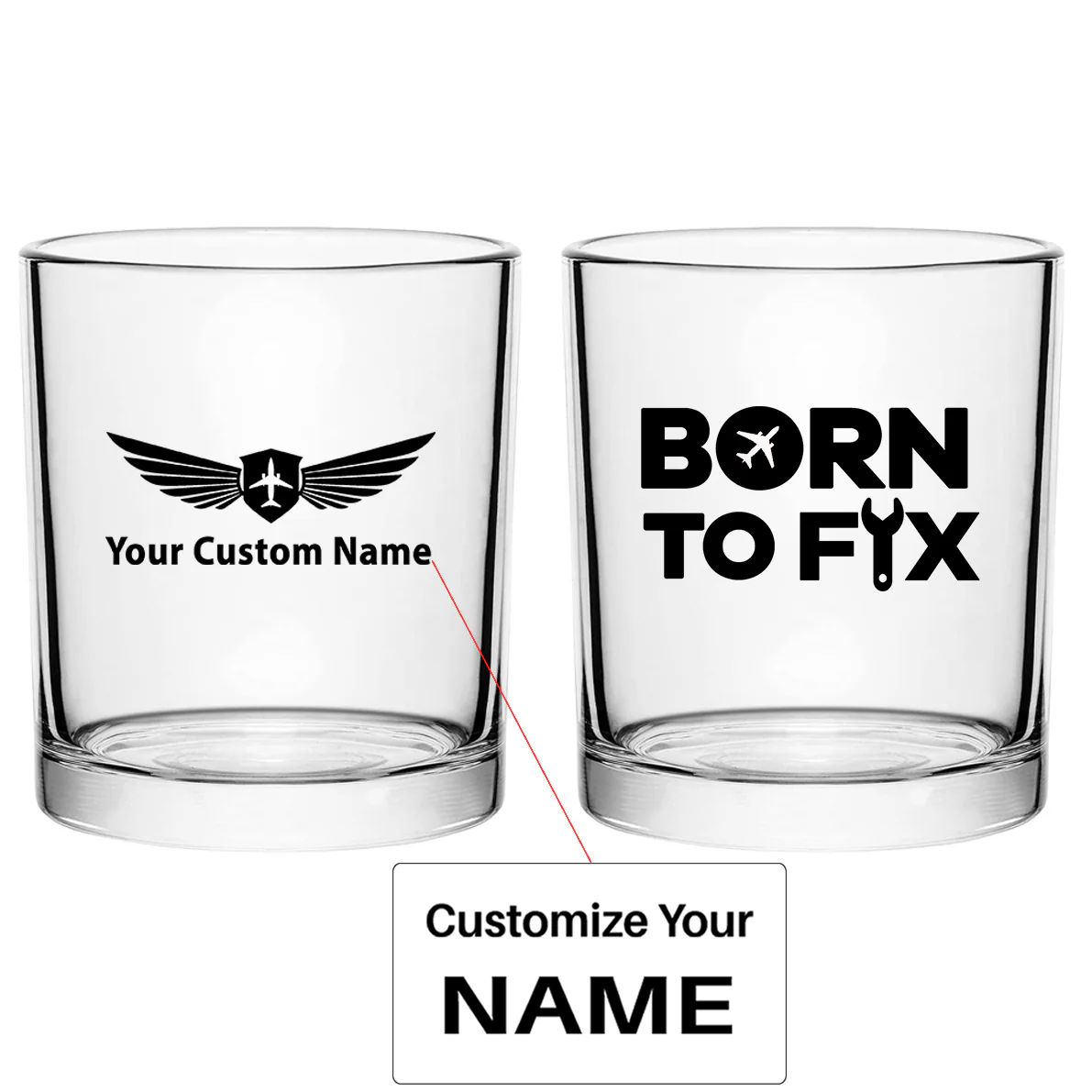 Born To Fix Airplanes Designed Special Whiskey Glasses