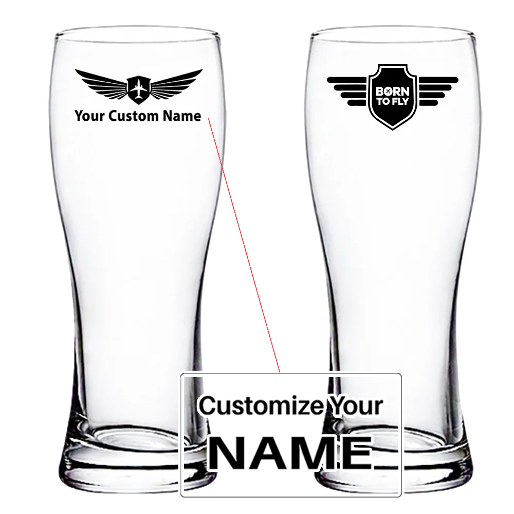Born To Fly & Badge Designed Pilsner Beer Glasses