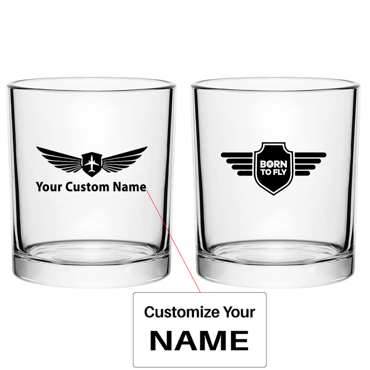 Born To Fly & Badge Designed Special Whiskey Glasses