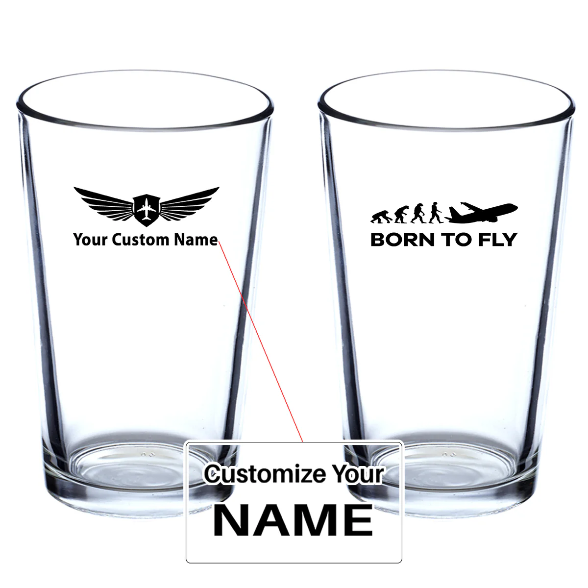 Born To Fly Designed Beer & Water Glasses
