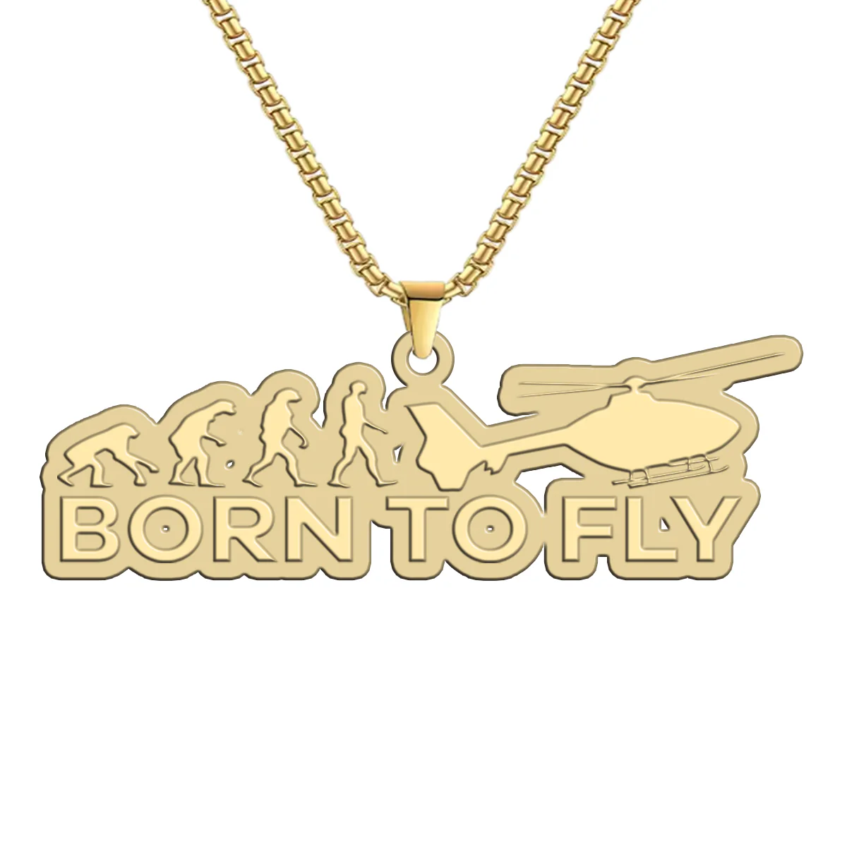 Born To Fly Helicopter Designed Hollow Necklac