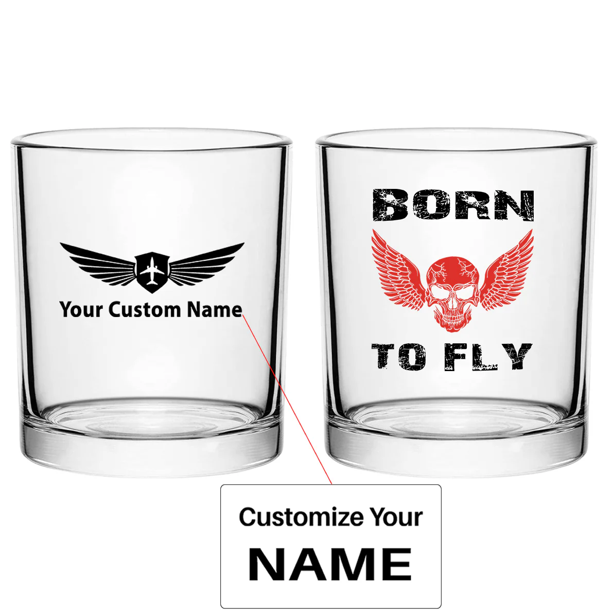 Born To Fly SKELETON Designed Special Whiskey Glasses