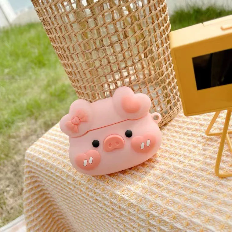 Bow-knot Pig Designed AirPods Protective Cover: Cute Cartoon Silicone Soft Shell