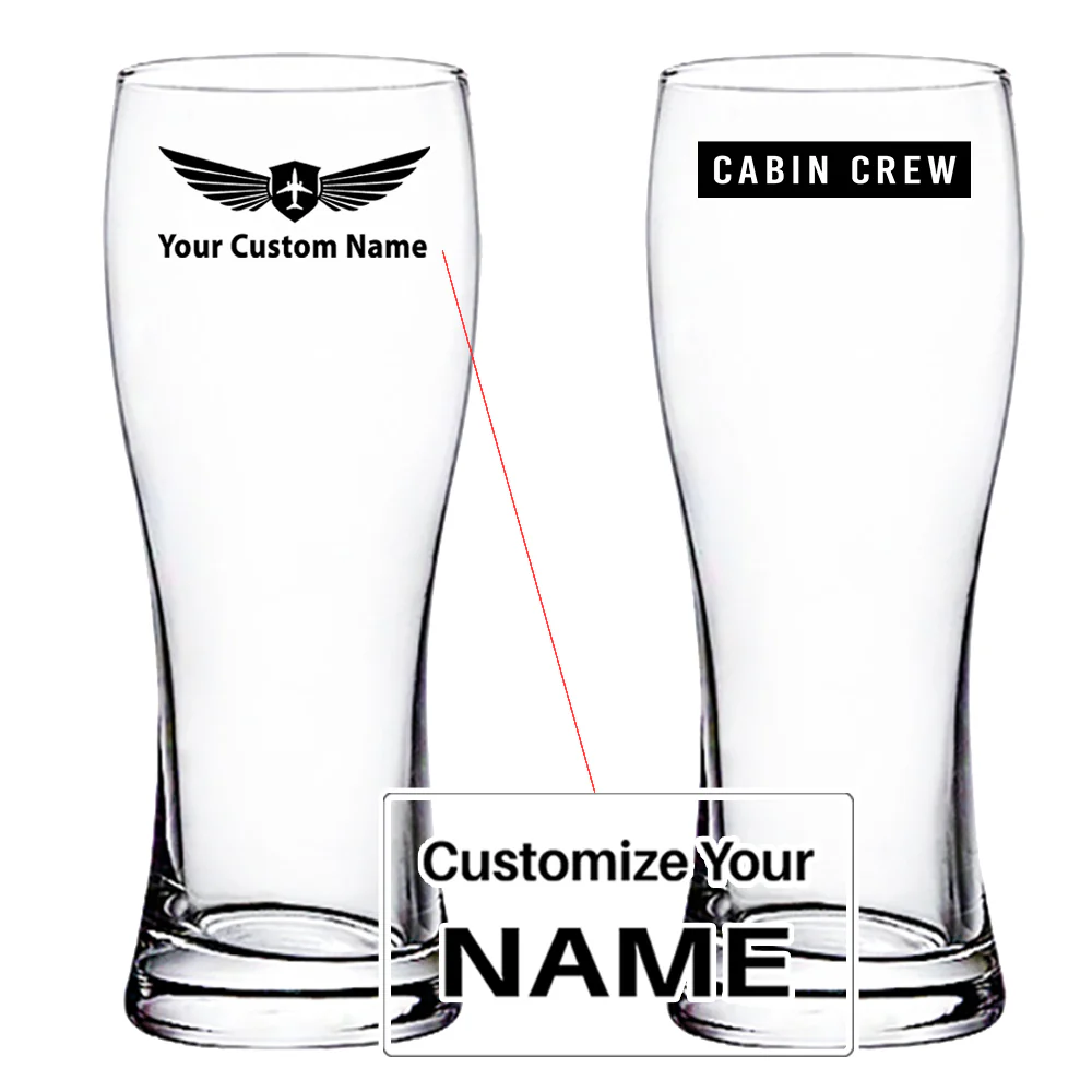 Cabin Crew Text Designed Pilsner Beer Glasses