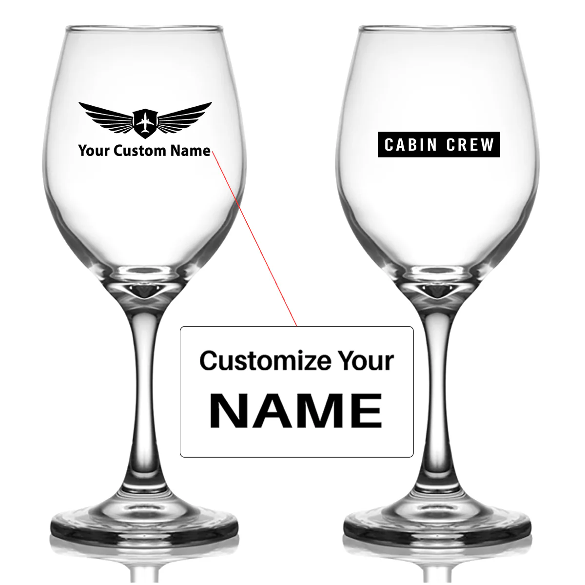 Cabin Crew Text Designed Wine Glasses