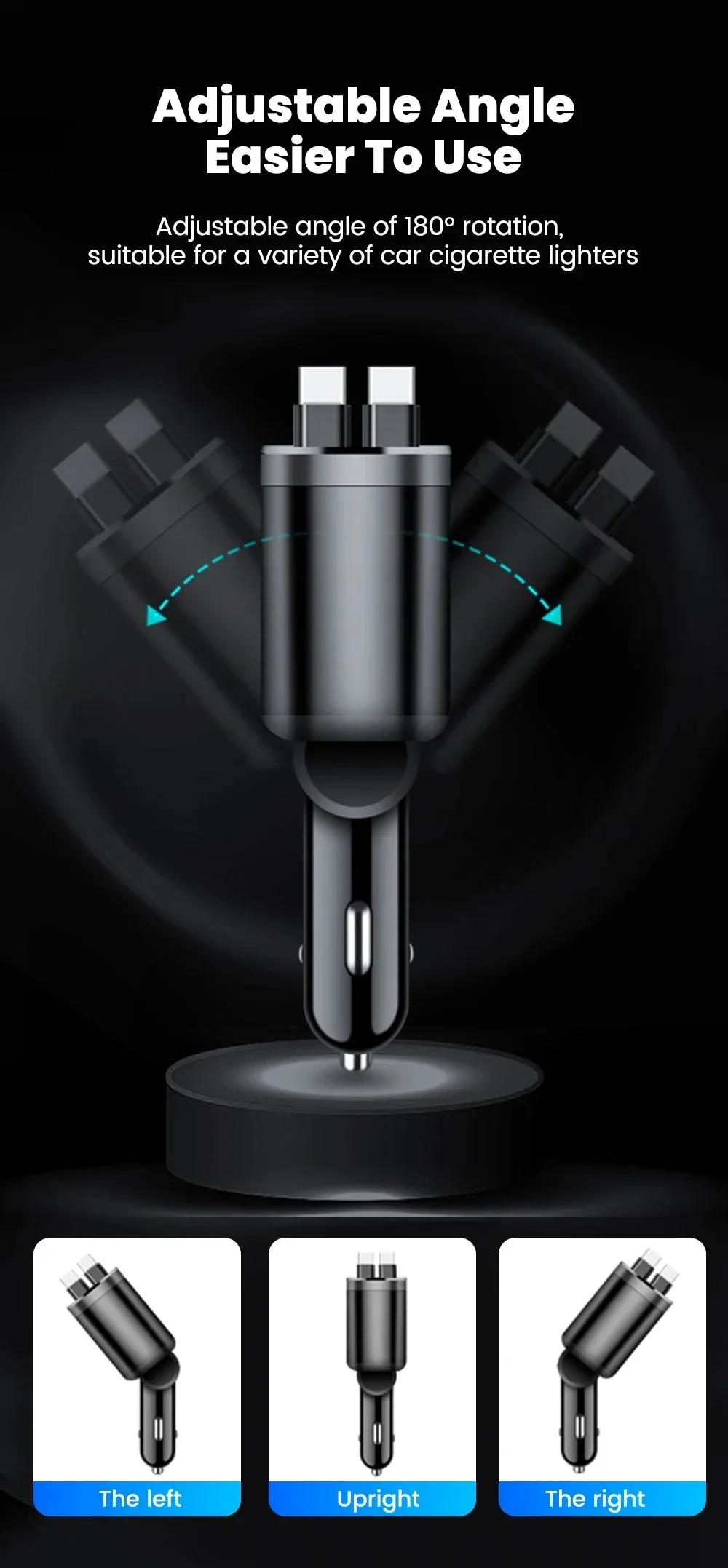 Car Charger: Cigarette Lighter Adapter, Voltage Display, Retractable Cable (For iOS/Android) - Image 8