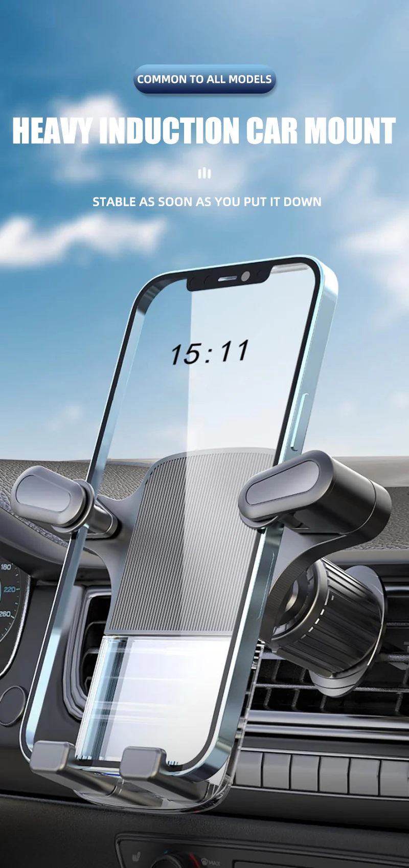 Car Vent Mount Phone Holder with Hook Gravity Sensing - Image 12