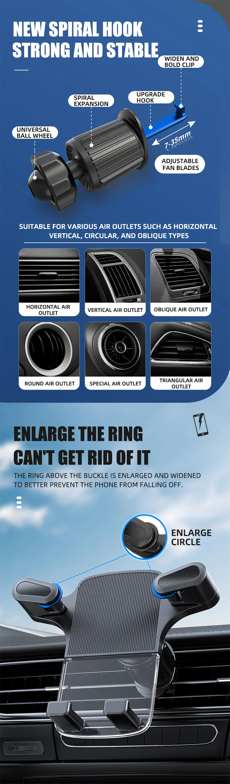 Car Vent Mount Phone Holder with Hook Gravity Sensing - Image 14