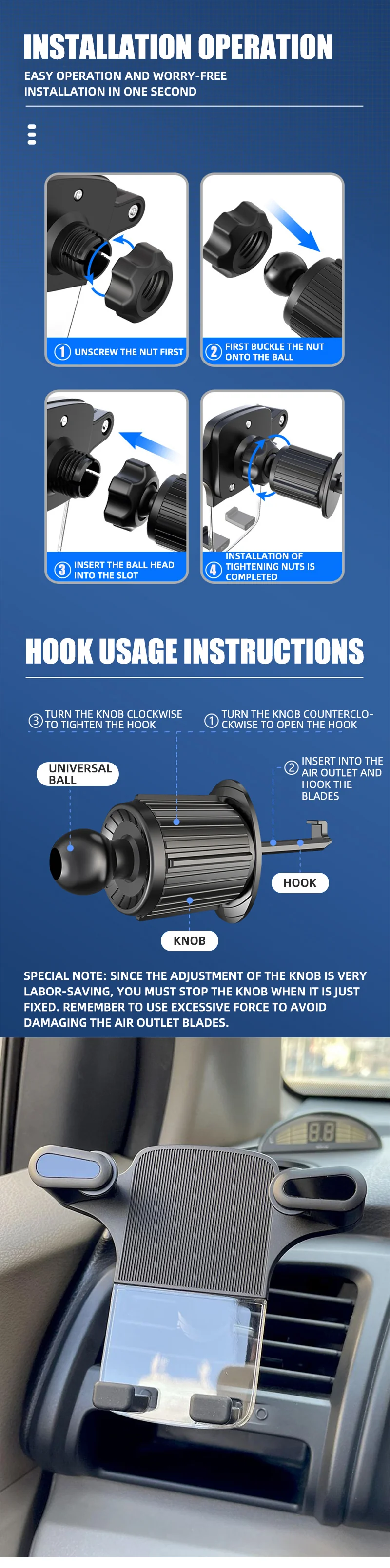 Car Vent Mount Phone Holder with Hook Gravity Sensing - Image 9