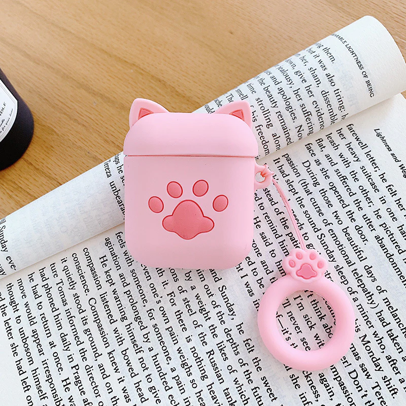 Cat paw pink Designed AirPods Protective Cover: Cute Cartoon Silicone Soft Shell