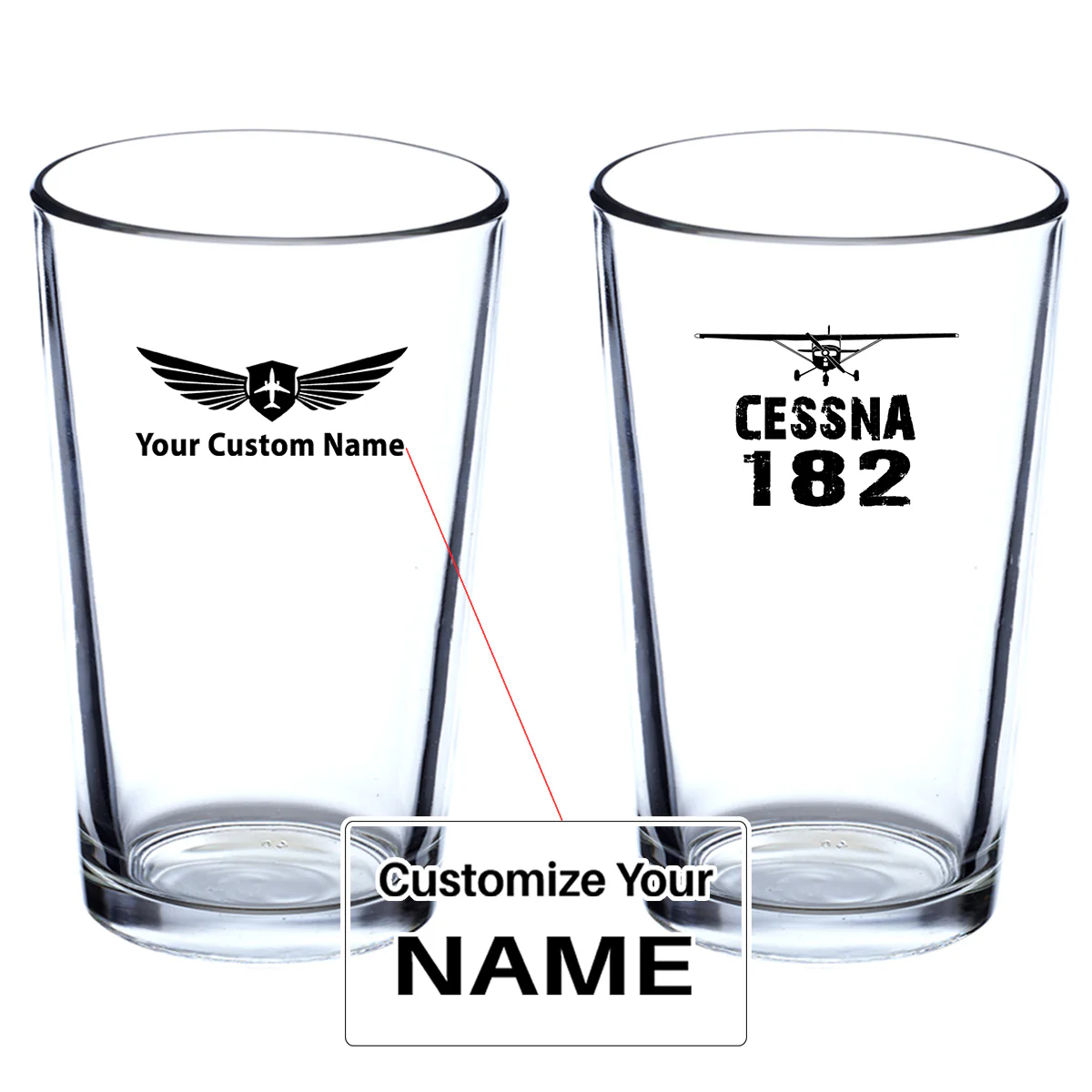 Cessna 182 & Plane Designed Beer & Water Glasses