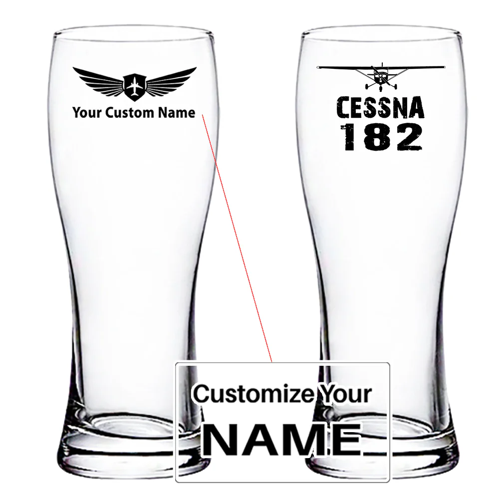 Cessna 182 & Plane Designed Pilsner Beer Glasses