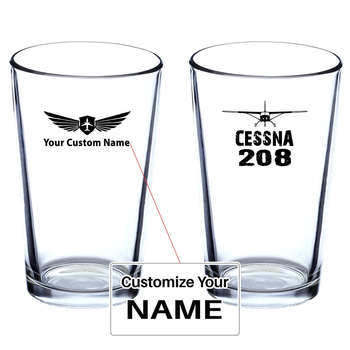 Cessna 208 & Plane Designed Beer & Water Glasses