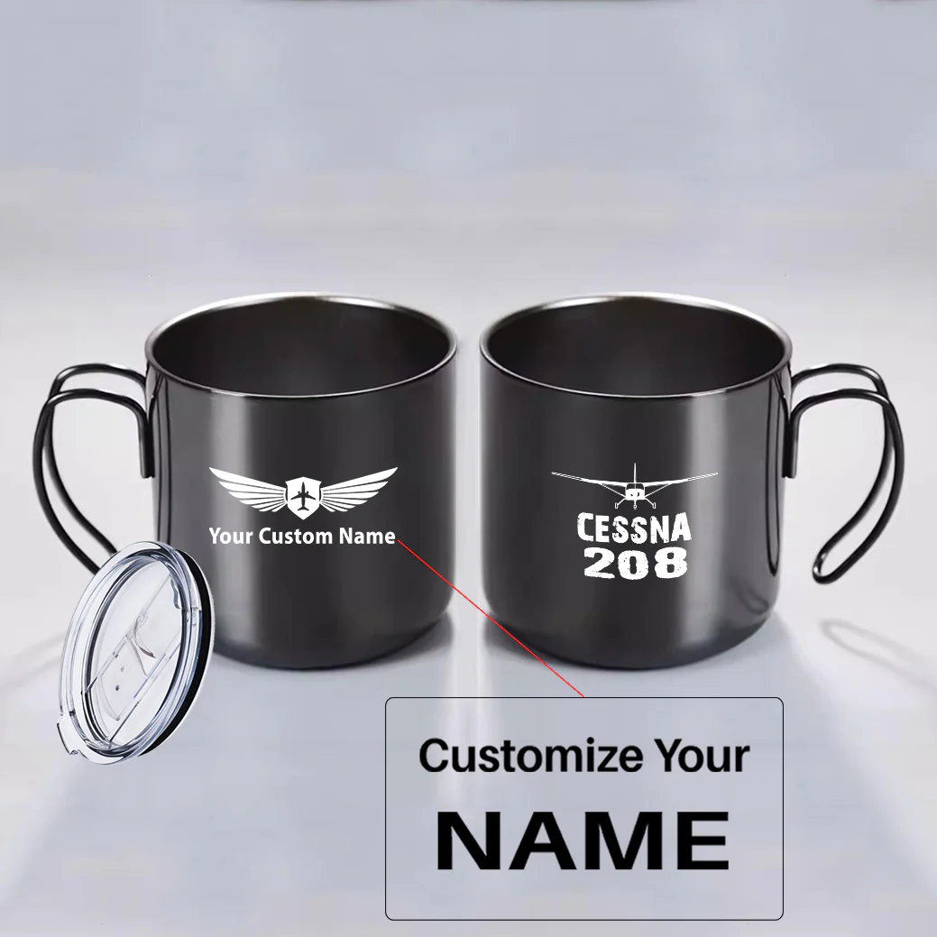 Cessna 208 & Plane Designed Stainless Steel Portable Mugs - Image 3