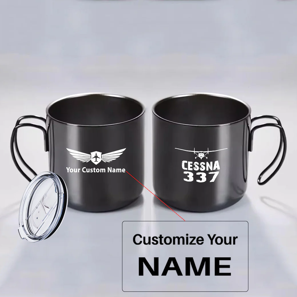 Cessna 337 & Plane Designed Stainless Steel Portable Mugs - Image 3