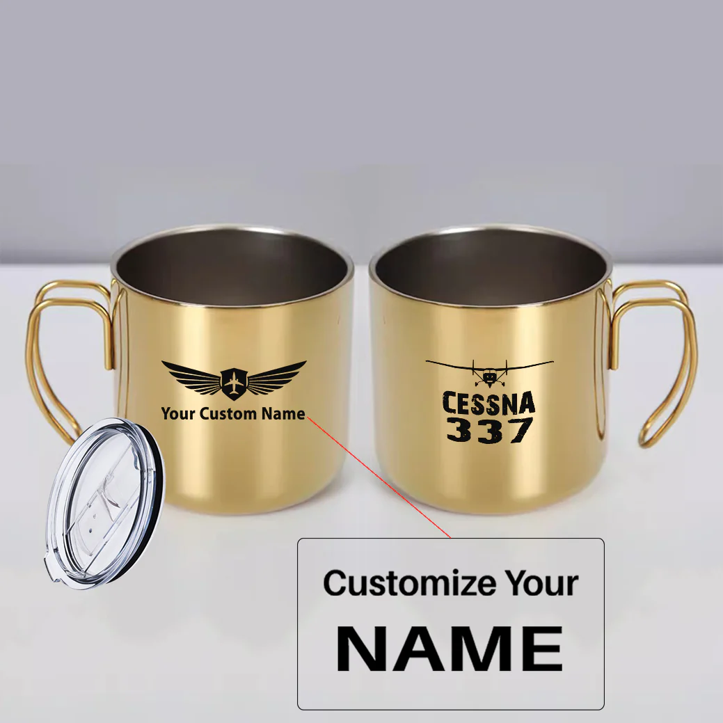 Cessna 337 & Plane Designed Stainless Steel Portable Mugs - Image 5