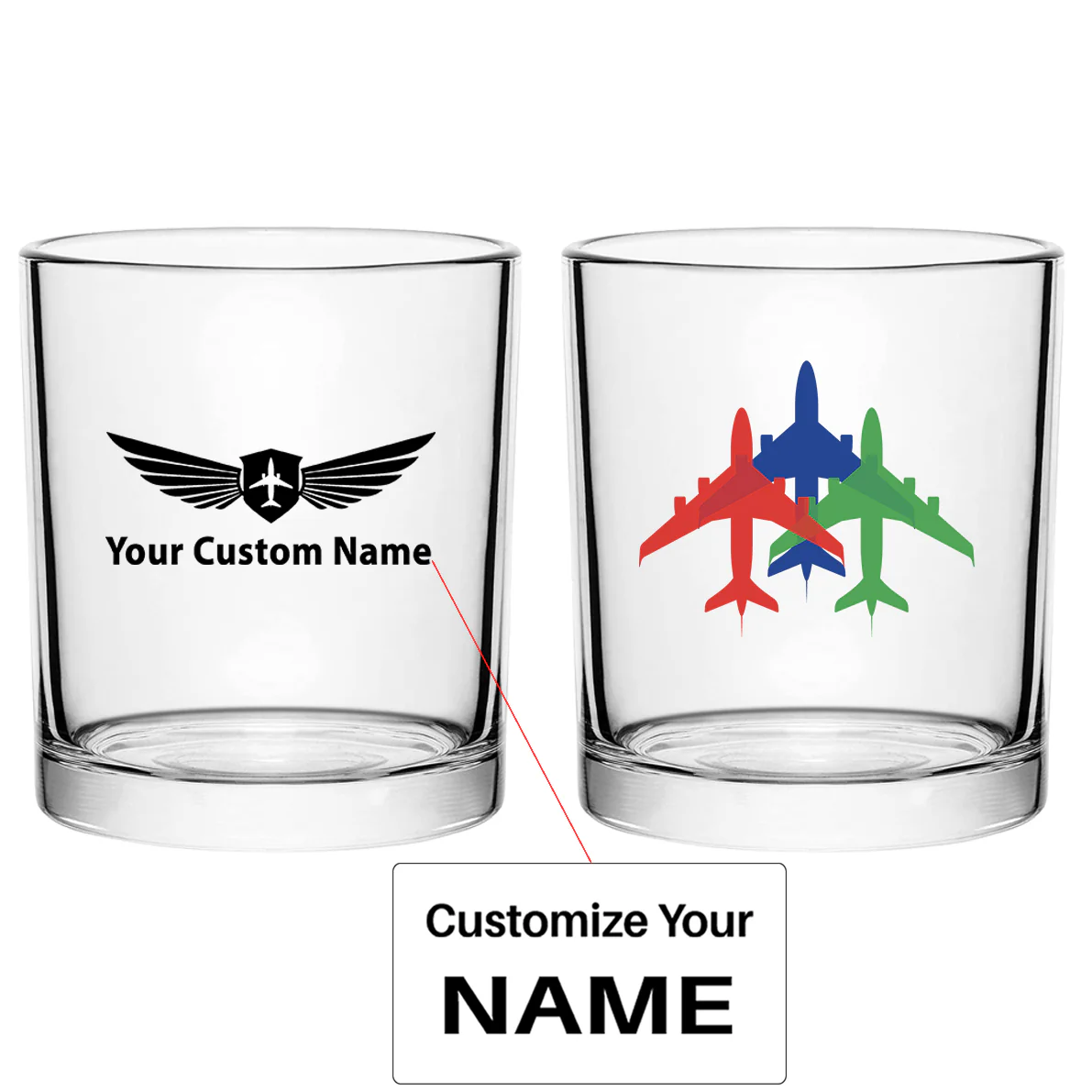 Colourful 3 Airplanes Designed Special Whiskey Glasses