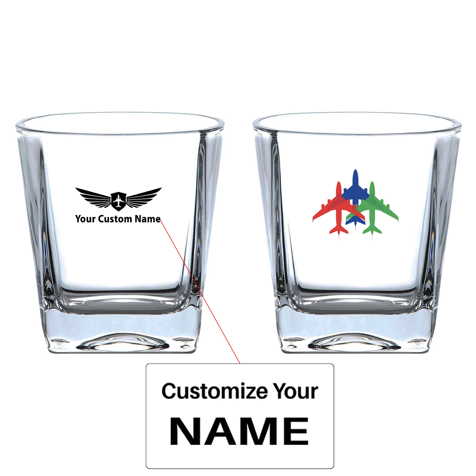 Colourful 3 Airplanes Designed Whiskey Glass