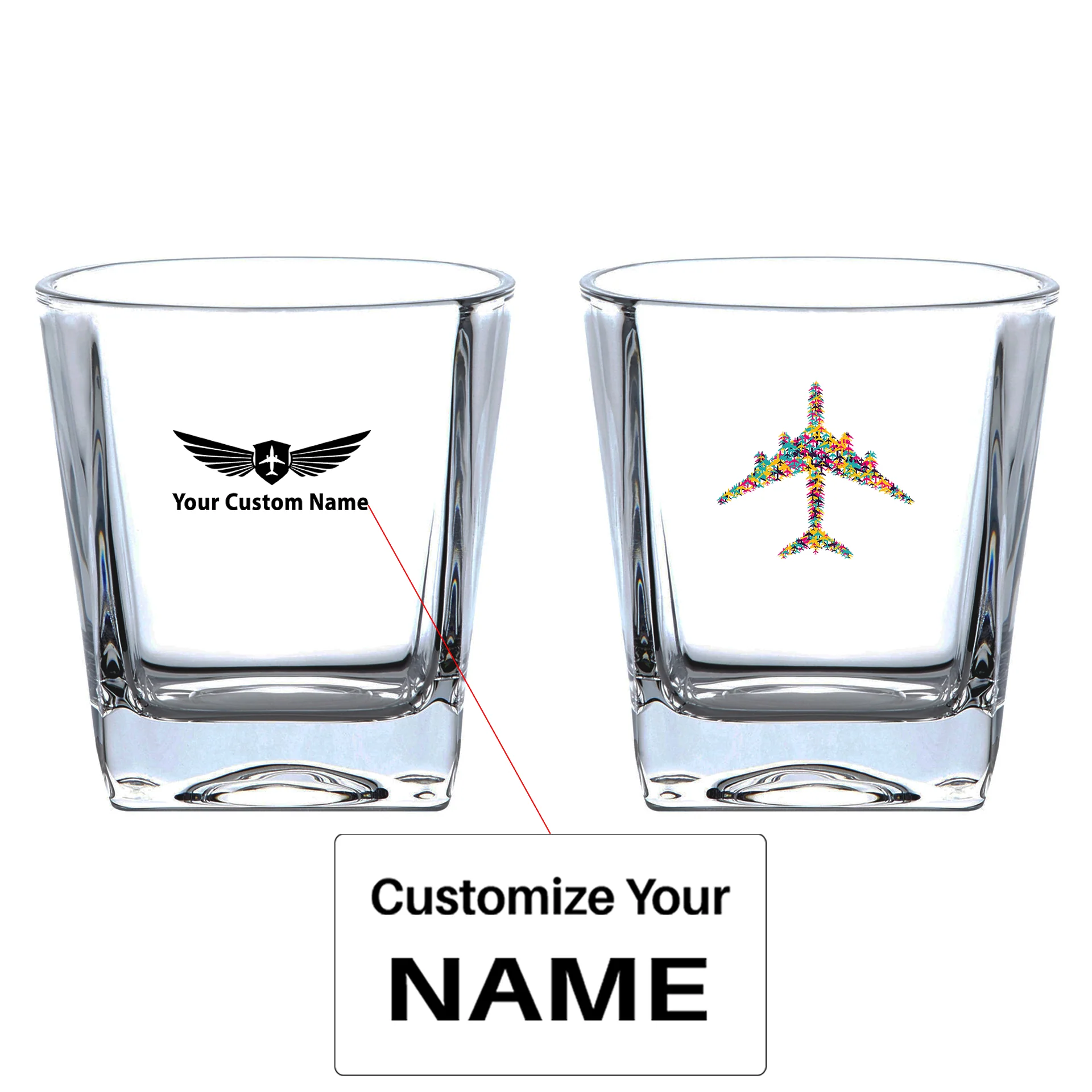 Colourful Airplane Designed Whiskey Glass