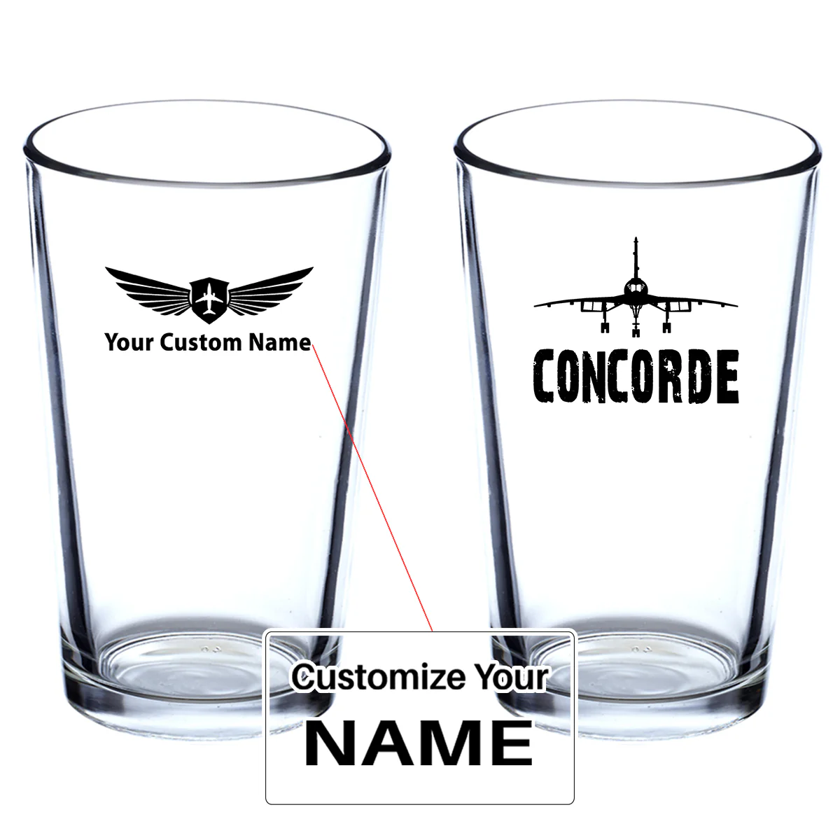 Concorde & Plane Designed Beer & Water Glasses