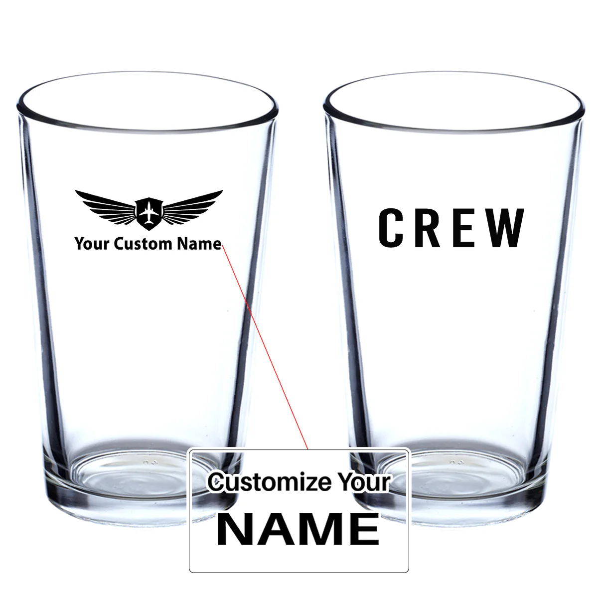 CREW & Text Designed Beer & Water Glasses