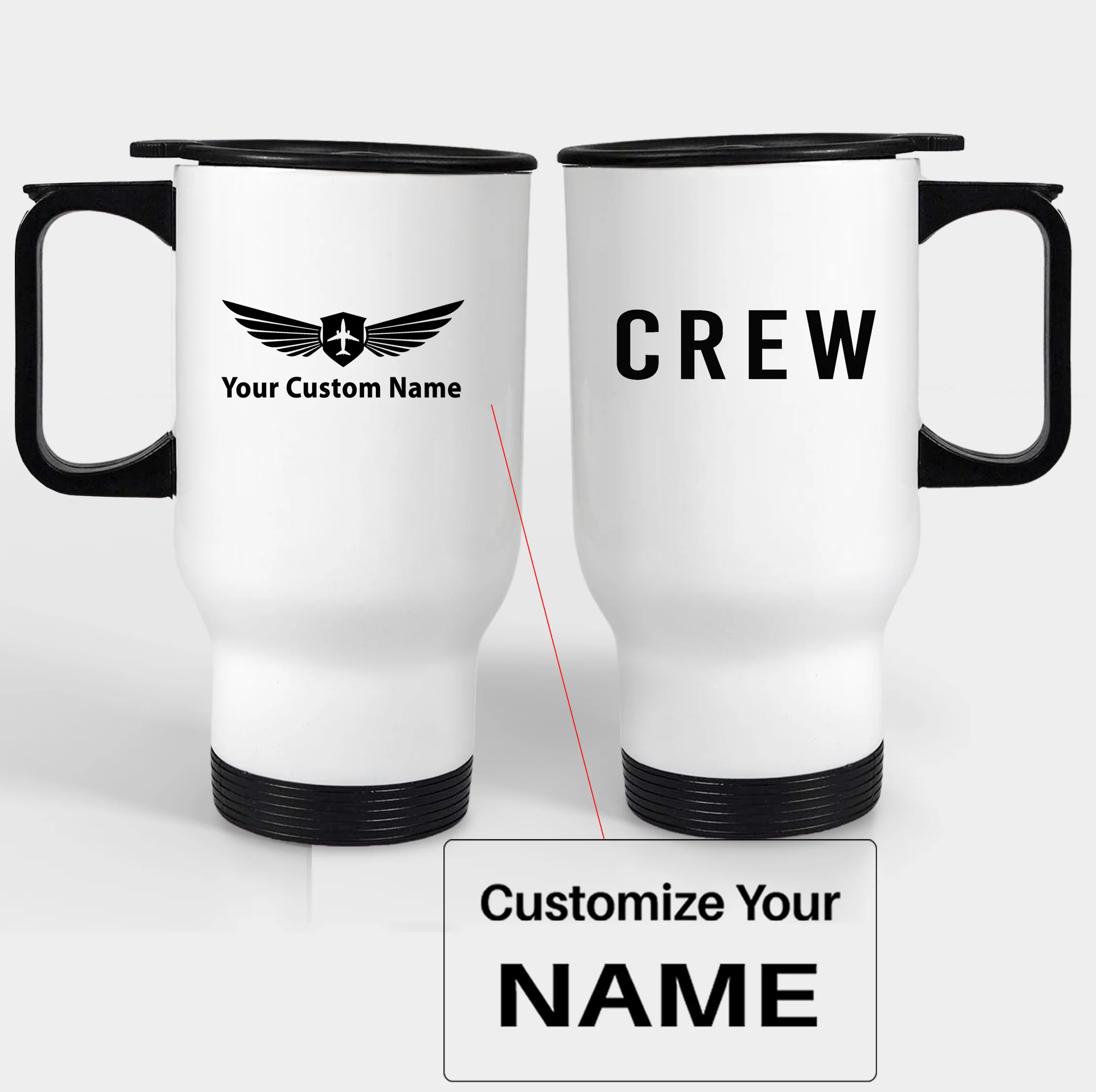 CREW & Text Designed Travel Mugs (With Holder) - Image 3